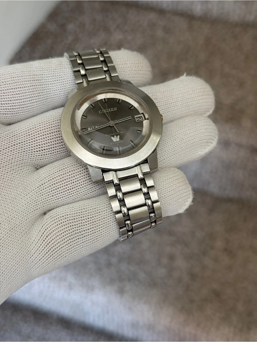 Citizen Vintage Crystal Seven Automatic Watch, Gray Dial day date Mens Watch